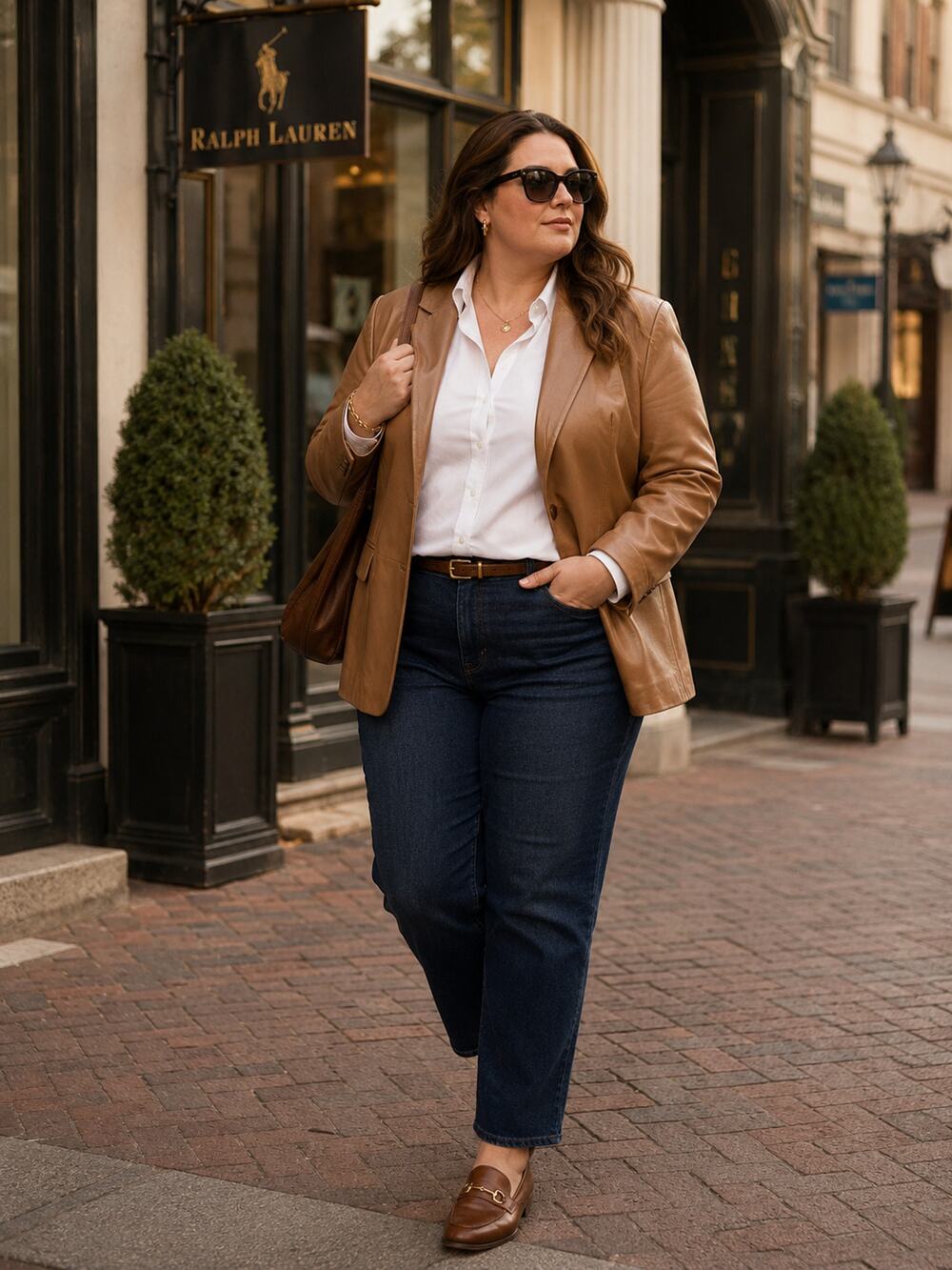 Denim & Co Camel Leather Blazer Jacket XL Classic Single Button